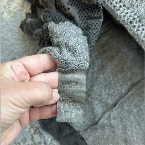 Scandal Italy Mohair Lace Boho Shark Bite Sleeveless Top Gray Medium