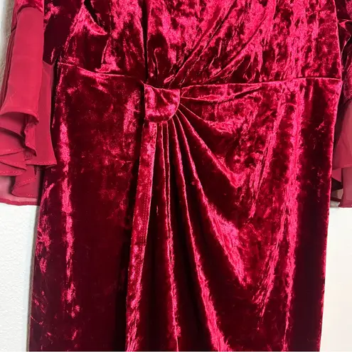 Connected Apparel Connected Velvet Dress Side Tab Ruched 3/4 Sleeve Size 16 Knee Length Sheath