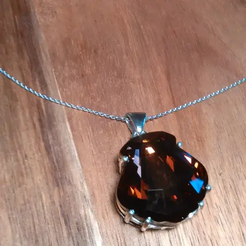 Swarovski Smoked Topaz Crystal Shield Sterling Silver Pendant Necklace