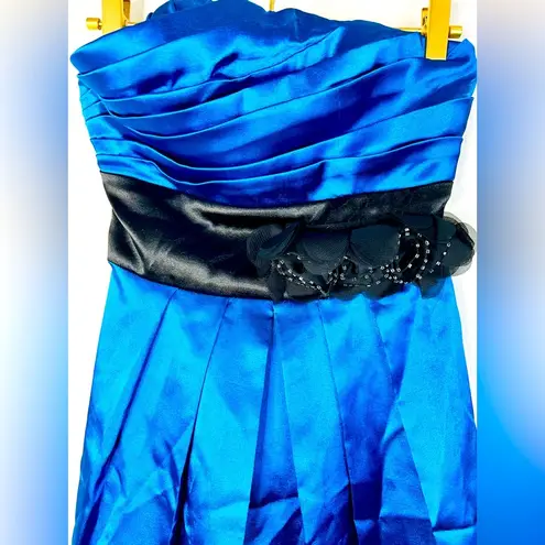 Speechless  Strapless Blue Satin Dress with Black Bow - Size 3