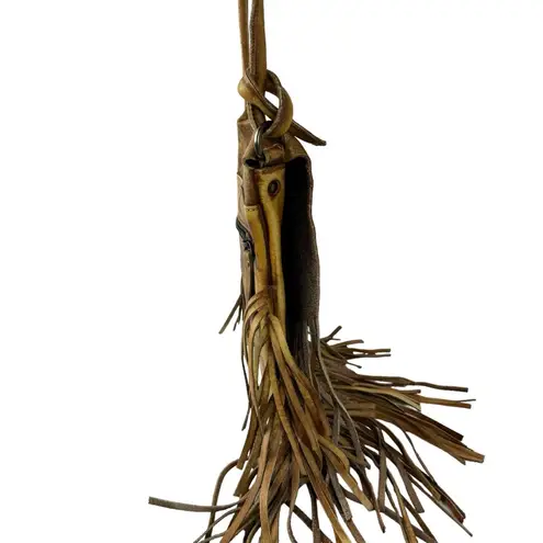 Monserat Lucca Fringe Flap Shoulder Crossbody Bag Leather Taupe Brown Bohemian