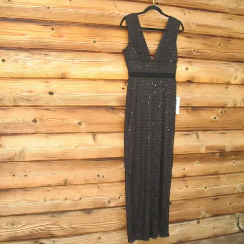 Mac Duggal 5625 Womens Black BEADED CAP SLEEVE V NECK COLUMN GOWN Dress