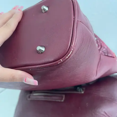 American Bling Y2K Red Burgundy Faux Tooled Leather Western Studded Shoulder Bag