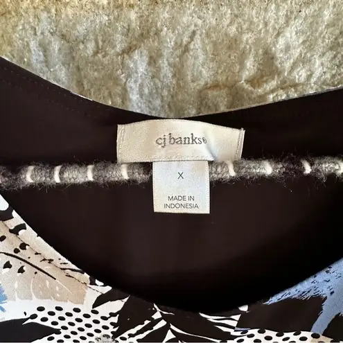 cj banks tropical print layered sleeveless blouse size X blue tan black