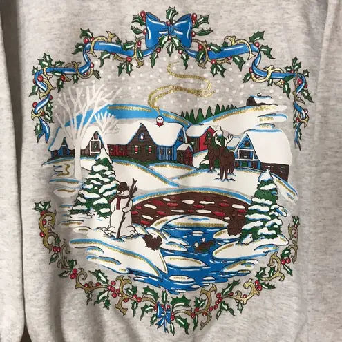 Hanes Vintage snowy Christmas time theme on pullover fall cozy sweater size small