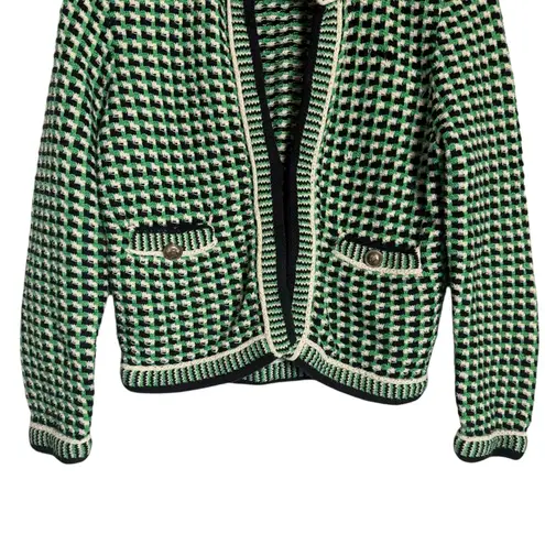 Maje Maneflanne Green Tweed Long Sleeve Preppy Cardigan Jacket Size Small