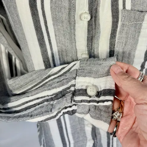 STARK X Double Layer Lightweight Gauze Cotton Button Up Striped Shirt Sz M💛 Gray Size M