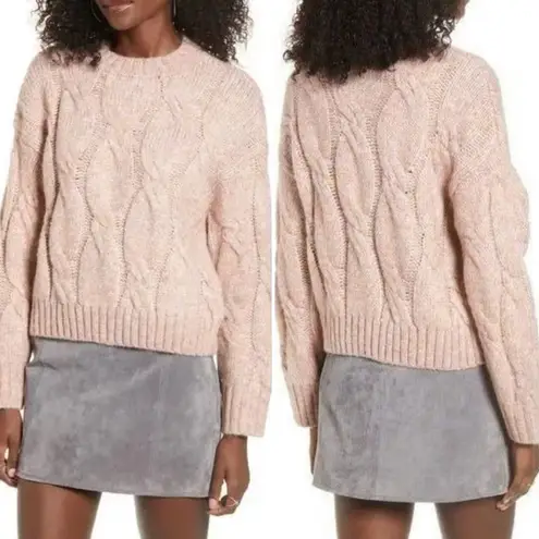 Evereve Wool Blend Chunky Cable-Knit Pullover Sweater Pink Marbled Sz XS