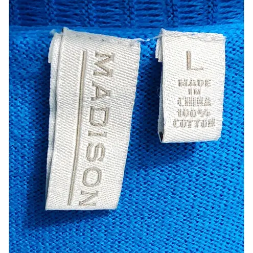 1 Madison Madison Ruffle Trim Cardigan Sweater Knit Top Blue Cotton Blend L