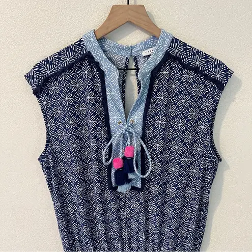 Cabana Life West Indies Fringe Romper Blue White Geometric Printed Jumpsuit L Size L