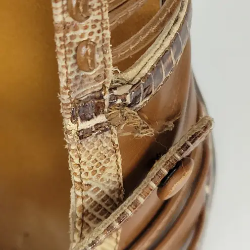 Isabella Fiore Womens Shoes Size 6.5 Brown Leather Snakeskin Embossed Strappy