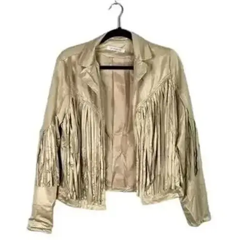 NWT Cropped Soft Faux Western Fringe Suede Open Style Lined Jacket Coat M Cream Size M