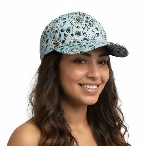 Floral Print Baseball Cap Womens OS Blue Garden Spring Summer Colorful