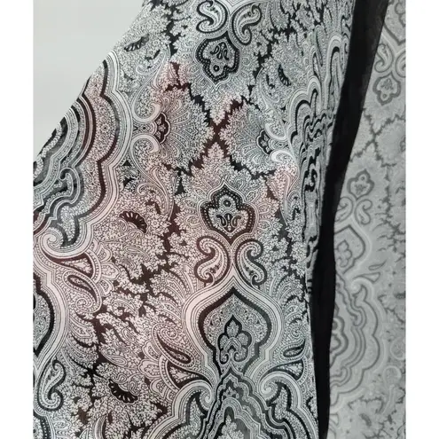 Cacique Vintage Lingerie Kimono Robe @L/XL Womens Gray Black Sheer Paisley Long