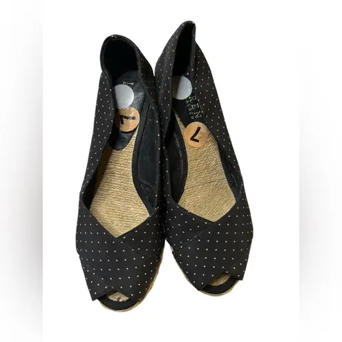 Ralph Lauren Cecilia Navy Polka Dot Woven Platform Espadrille Sandals – Size 7 White