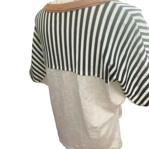 Oversized Striped Star Colorblock Patchwork Boho Top 100% Cotton White