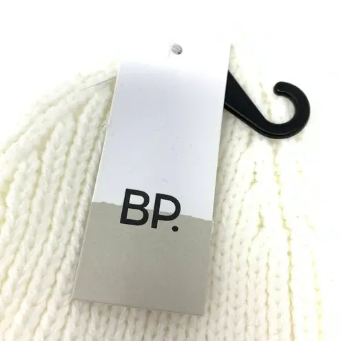 BP  Beanie Hat One Size Ribbed Knit Fold Up Winter One Size Cream NWT