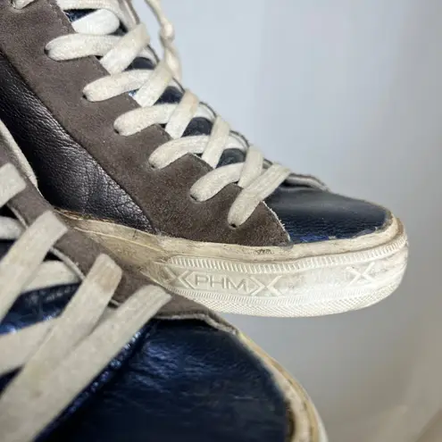 Philippe Model Paris Womens High Top Sneakers Leather Suede Metallic Navy Brown Size 8 - Image 4