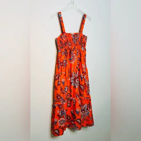 RHODE Target Large Leafy Floral Print Tiered Midi Dress Size XS Orange