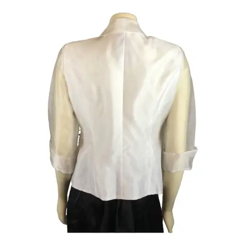 R & M Richards White Chiffon Formal Wedding Blazer Sheer Sleeves size 6P