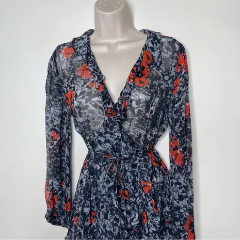 IRO Villia Printed Wrap Mini Dress w/ Ruffled Trim sz 36 US 4