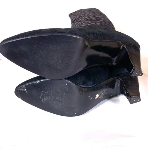 Nina BLACK & BROWN SPOTTED GENUINE SUEDE PULL ON KNEE HIGH BOOTS (5.5)