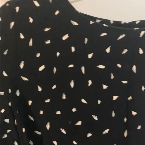 Final Touch  Black White Brushstroke Print Tie Waist Short Sleeve Tunic Women's M