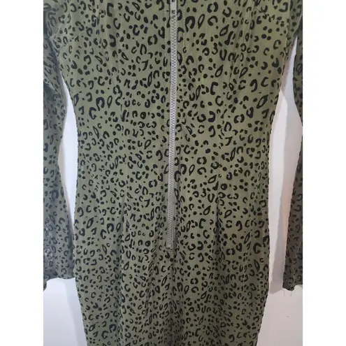 NaaNaa 1/2 Zip Front Green Bodycon Mini Animal Print Women 6 Mesh Dress