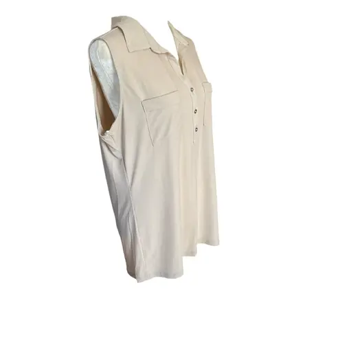 New York And Company stretch women's size L cream collared sleeveless blouse top