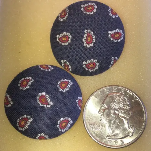 Navy Blue Fabric Button Earrings