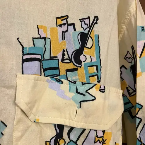 80s Heet sportswear Jazz Musicians Yellow Button Down Shirt Multi size
