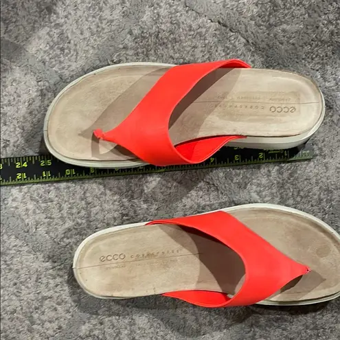 ECCO Women's Bright Neon Orange Cork and Leather Thong Corksphere Sandals Size 9.5