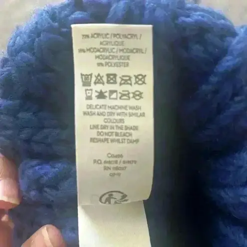 Boden Blue,Pink,White and‎ Red Pom Pom Knit Ribbed Beanie Size XS Stretch Blue