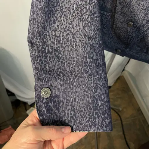 Peck & Peck Peck & Peck Weekend Blue Animal Print Blazer Button Front Jacket Womens Sz 12 - Image 3