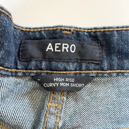 AERO High Rise Curvy Mom Jean Shorts Distressed Denim Blue Size 10 Beach Vibes