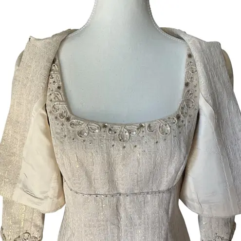 Tahari Arthur S Levine Cocktail Dress & Jacket combo Size 6 Metallic Cream
