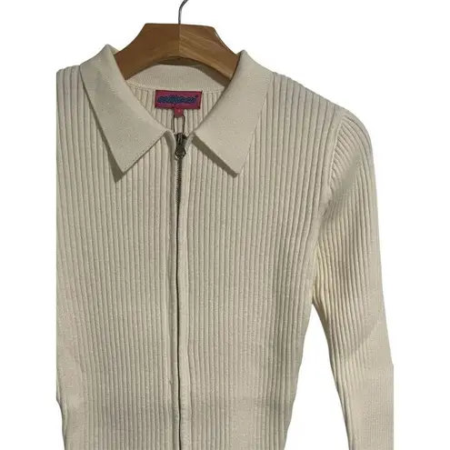 Edikted Ribbed Knit Cardigan Sweater Womens Size S Cream Collared Double Zip NEW