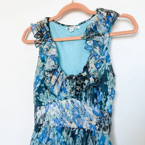 Y2K Gioia Womens Dress Top Size M Ruffle Beaded Floral Chiffon Fairy Cottage Blue Size M