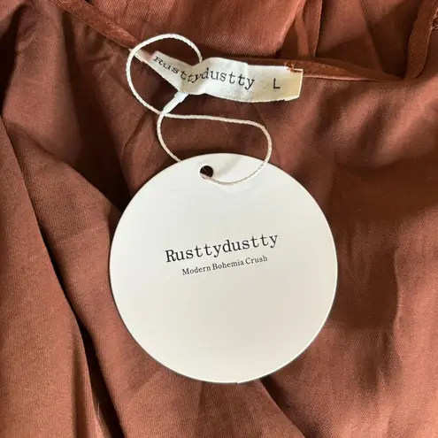 Rustydustty Bohemian Kimono Duster Cardigan Large Brown Embroidered Sleeve NEW