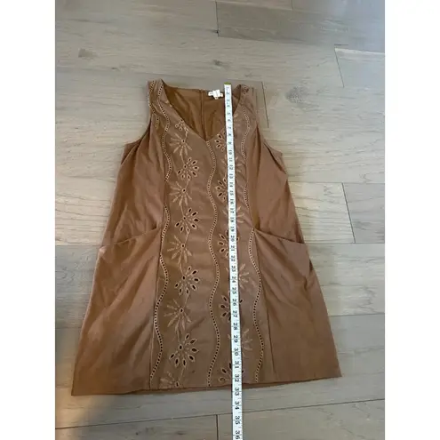 Black Swan Women's Tan Embroidered Sleeveless Mini Suede Floral Dress M