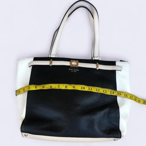 $498 Kate Spade Houston Street Exotic Leather Demarco Bag LARGE Tote Shoulder Hand Purse Satchel Black White Colorblock Great for school, work, university. Can fit most laptops & books Measurement in pics - Image 4