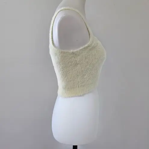 Francesca's Glo Fashion Cream Fuzzy Knit Square Neck Crop Tank Top Size Small