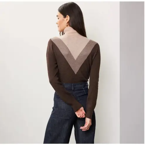 Saunders Collective Sweater Womens Small Brown Chevron Turtleneck 70s Vibe