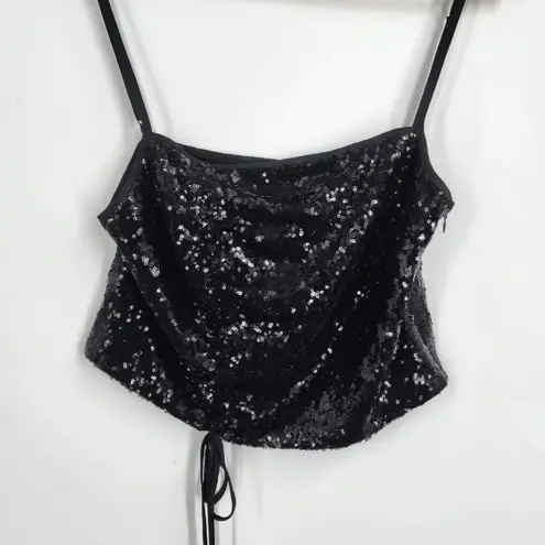 WAYF Emma Rose Top Women's Small Black Sequin Crop Sleeveless Blouse