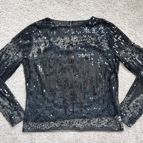 Black Sequin Sheer top with cami set. S