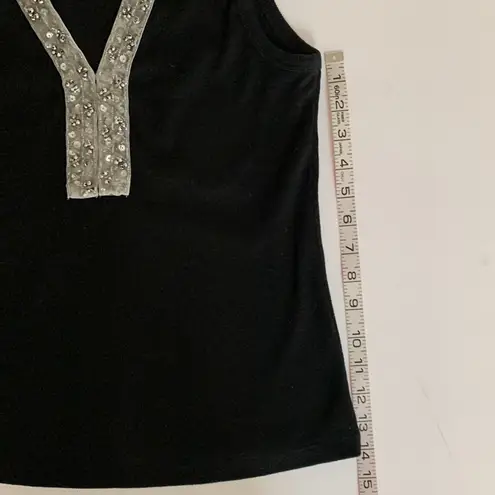 Spenser Jeremy black V neck ribbed sleeveless top with silver embellishments