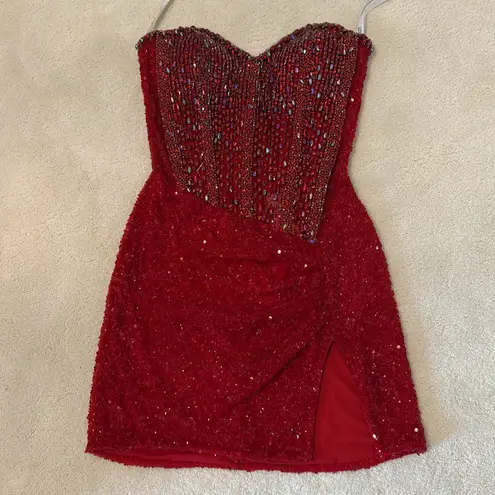 Glamorous Portia and Scarlett Red Sparkly Strapless Dress Size 6