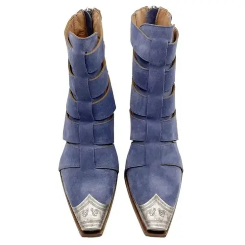 Free People NWT  Brayden Fisherman Bootie Boardwalk Blue Suede Size 7.5 In Box