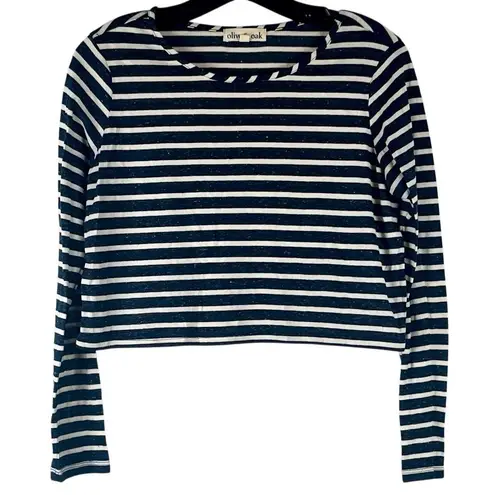 Olive & Oak Stripe Long Sleeve Cropped Top Medium