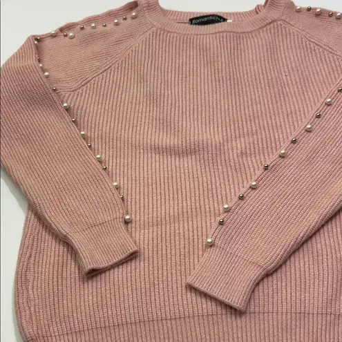 Commonwealth Pink Sweater with Pearl Accents Size L